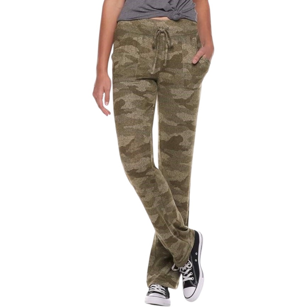 Juniors' SO High Rise Tie Waist Dorm Pants Size XL Olive Camo